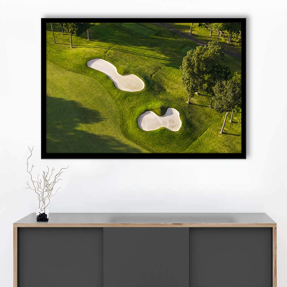Sand Pits On A Golf Course From Above, Framed Art Print Wall Decor, Picture Framed
