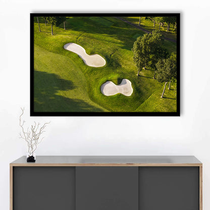 Sand Pits On A Golf Course From Above, Framed Art Print Wall Decor, Picture Framed