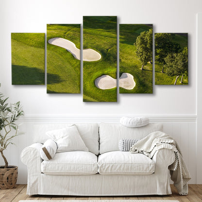 Sand Pits On A Golf Course From Above, Golf Art Print, 5 Pieces Mixed Canvas Print Wall Art