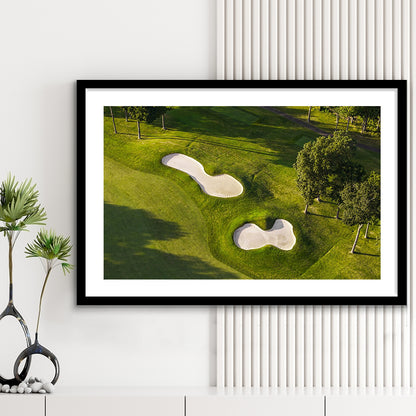 Sand Pits On A Golf Course From Above, Goft Art Print, Framed Art Print White Border Wall Decor