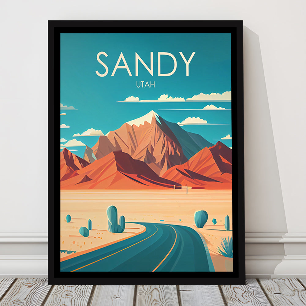Sandy Utah Retro Art Print, Sandy City Wall Art, Floating Framed Canvas Print, Framed Picture, Painting Canvas