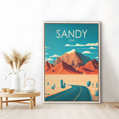 Sandy Utah Retro Art Print, Sandy City Wall Art, Floating Framed Canvas Print, Framed Picture, Painting Canvas
