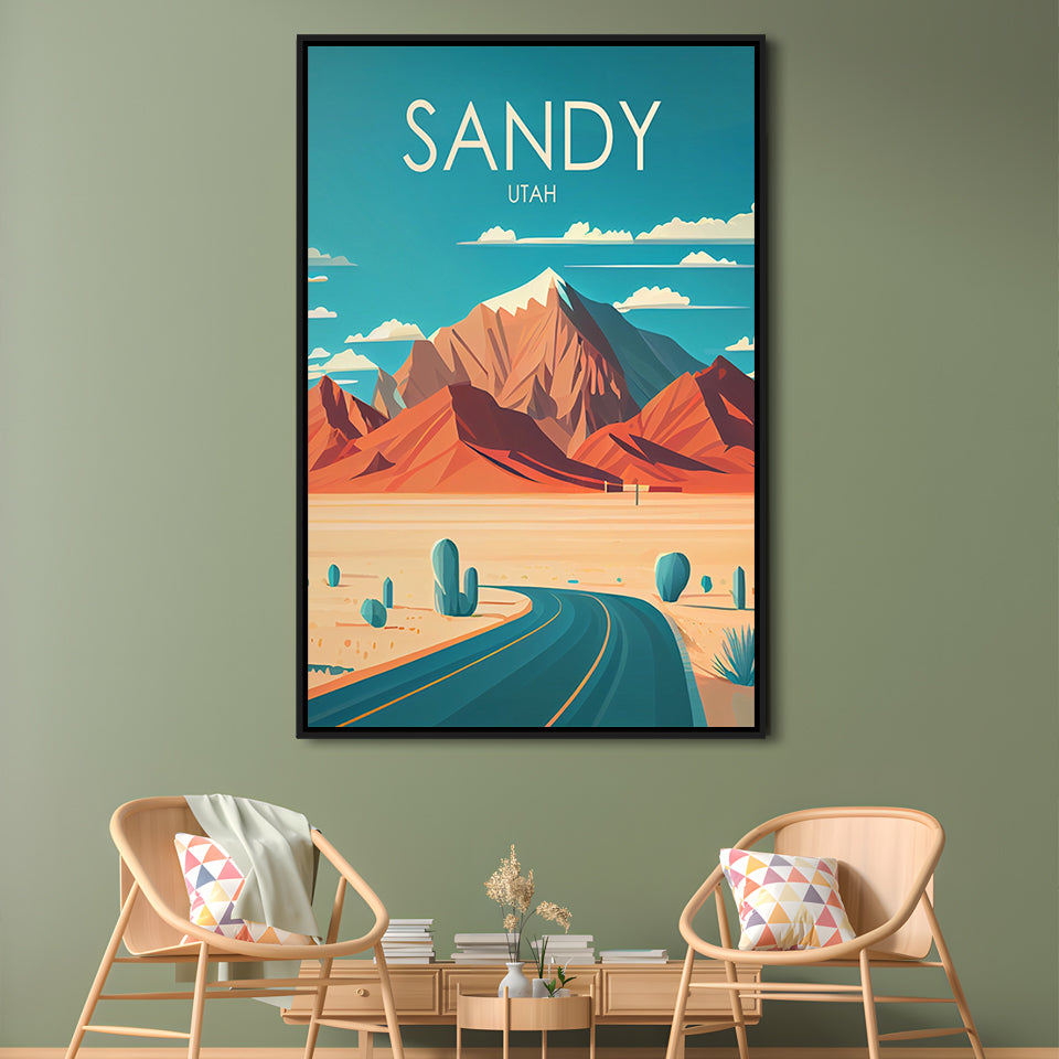 Sandy Utah Retro Art Print, Sandy City Wall Art, Floating Framed Canvas Print, Framed Picture, Painting Canvas