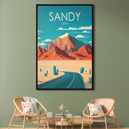 Sandy Utah Retro Art Print, Sandy City Wall Art, Floating Framed Canvas Print, Framed Picture, Painting Canvas