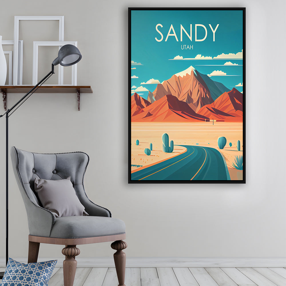 Sandy Utah Retro Art Print, Sandy City Wall Art, Floating Framed Canvas Print, Framed Picture, Painting Canvas