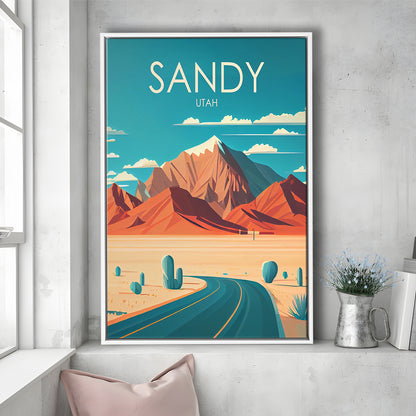 Sandy Utah Retro Art Print, Sandy City Wall Art, Floating Framed Canvas Print, Framed Picture, Painting Canvas