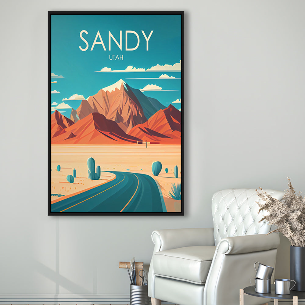 Sandy Utah Retro Art Print, Sandy City Wall Art, Floating Framed Canvas Print, Framed Picture, Painting Canvas