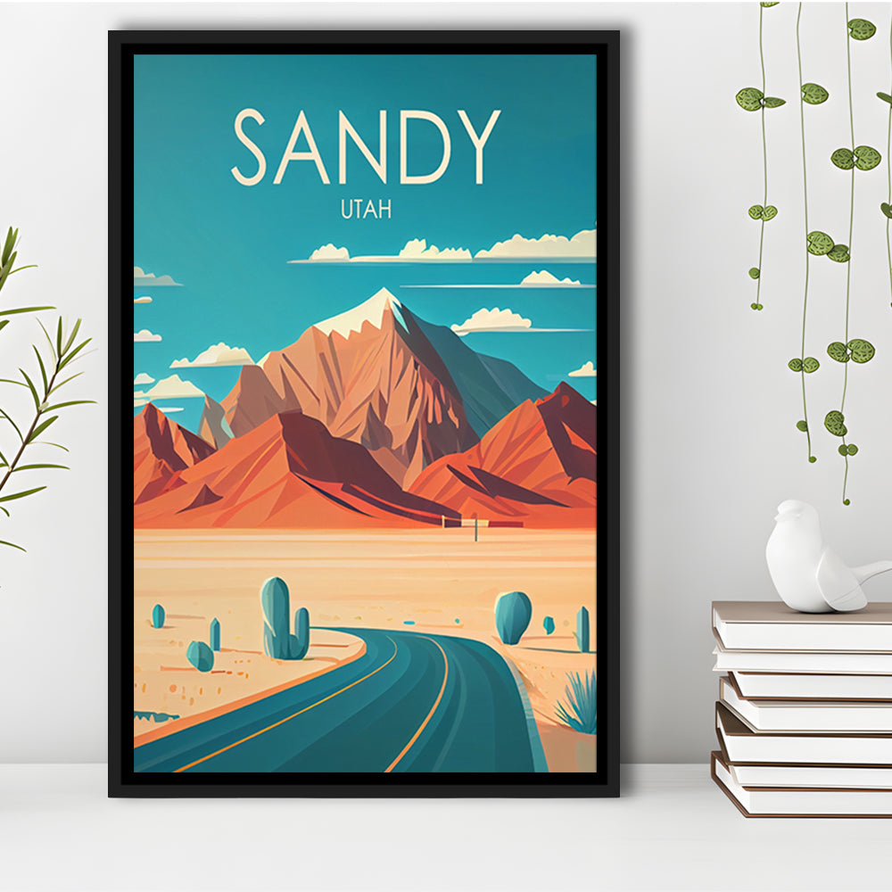 Sandy Utah Retro Art Print, Sandy City Wall Art, Floating Framed Canvas Print, Framed Picture, Painting Canvas