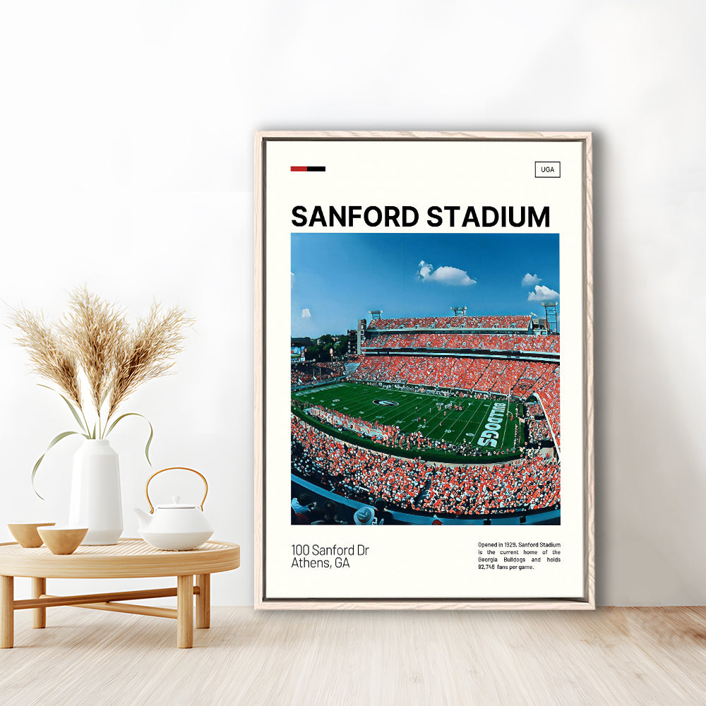 Sanford Stadium Print, Bulldogs Stadium Canvas Art, Man Cave Gift, Floating Framed Canvas Print Wall Art