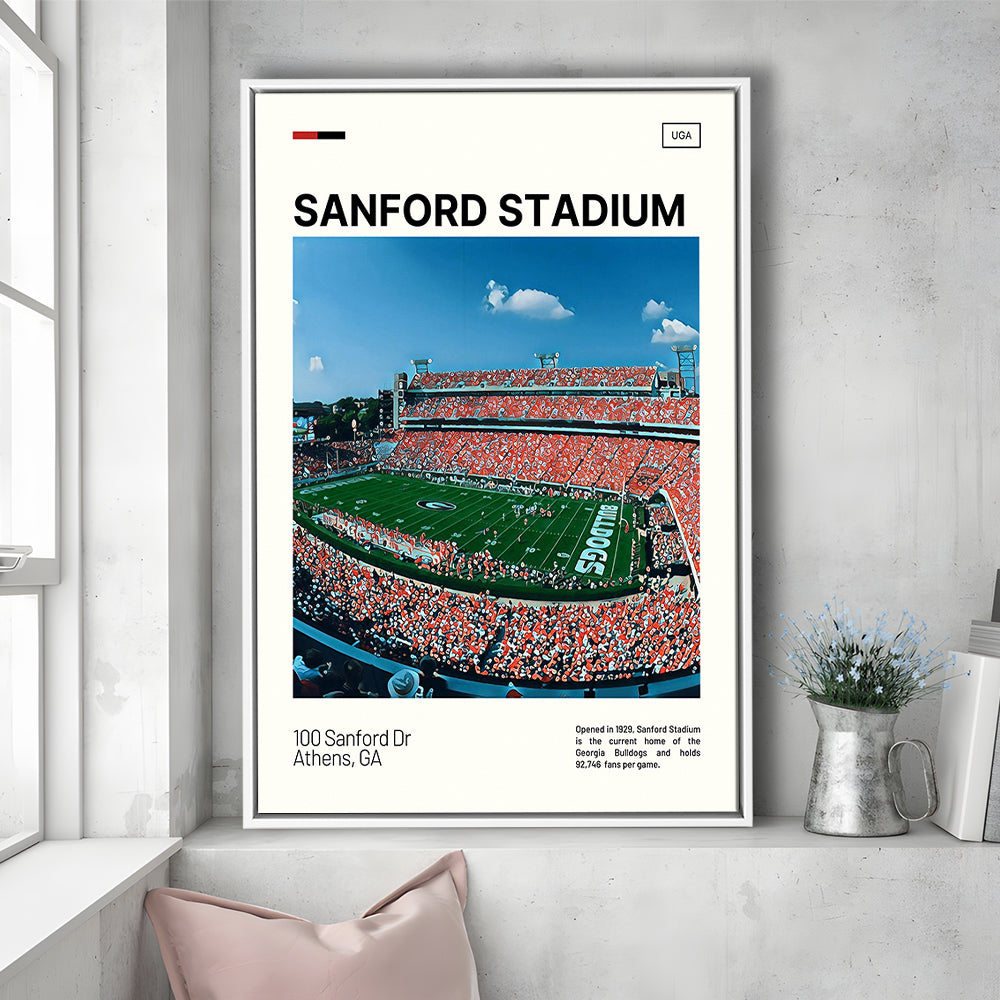Sanford Stadium Print, Bulldogs Stadium Canvas Art, Man Cave Gift, Floating Framed Canvas Print Wall Art