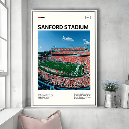 Sanford Stadium Print, Bulldogs Stadium Canvas Art, Man Cave Gift, Floating Framed Canvas Print Wall Art