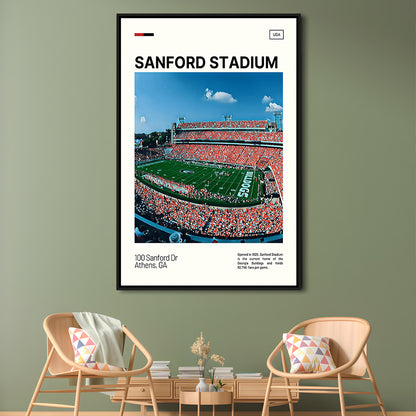 Sanford Stadium Print, Bulldogs Stadium Canvas Art, Man Cave Gift, Floating Framed Canvas Print Wall Art