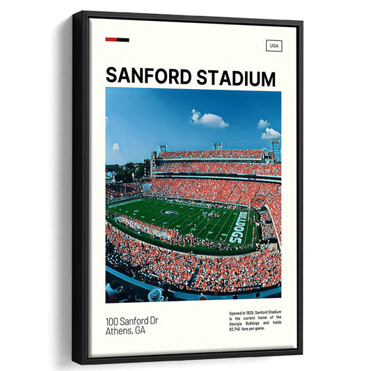 Sanford Stadium Print, Bulldogs Stadium Canvas Art, Man Cave Gift, Floating Framed Canvas Print Wall Art