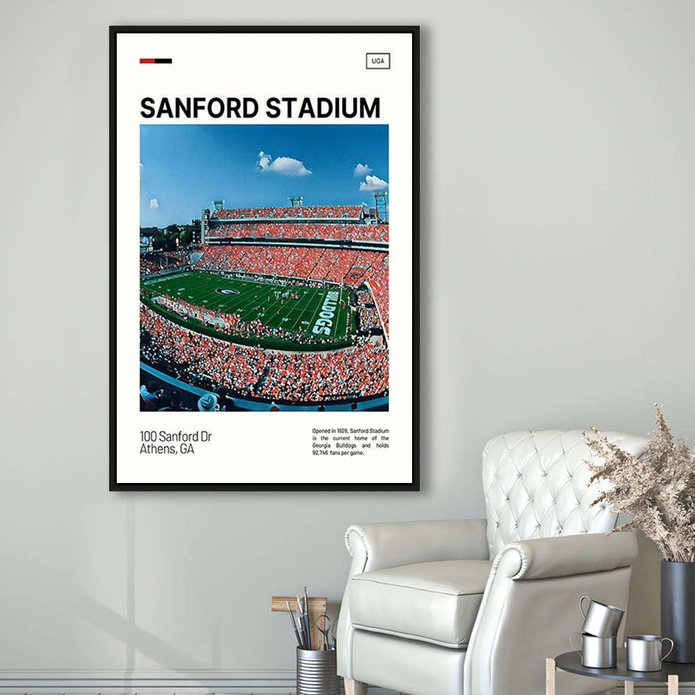 Sanford Stadium Print, Bulldogs Stadium Canvas Art, Man Cave Gift, Floating Framed Canvas Print Wall Art