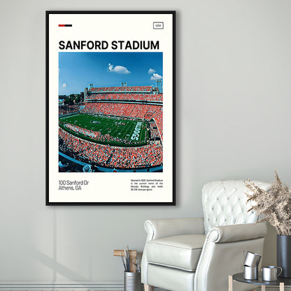 Sanford Stadium Print, Bulldogs Stadium Canvas Art, Man Cave Gift, Floating Framed Canvas Print Wall Art