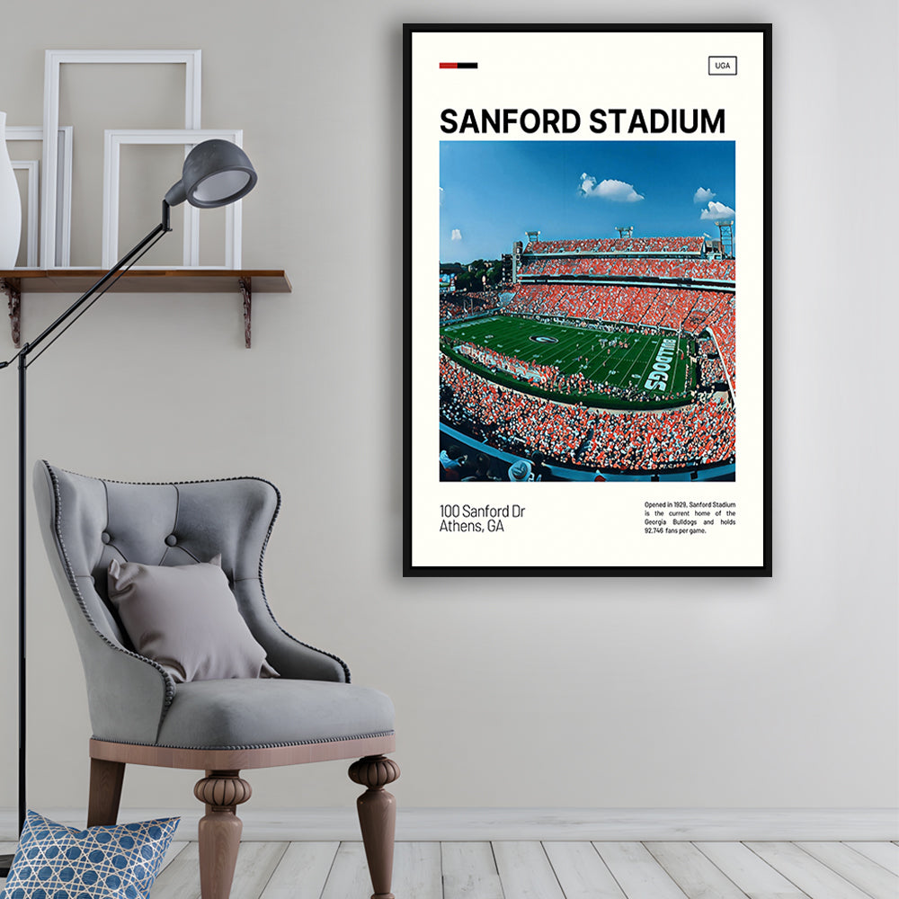 Sanford Stadium Print, Bulldogs Stadium Canvas Art, Man Cave Gift, Floating Framed Canvas Print Wall Art