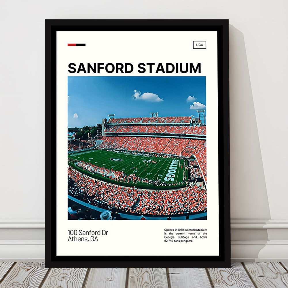 Sanford Stadium Print, Bulldogs Stadium Canvas Art, Man Cave Gift, Floating Framed Canvas Print Wall Art