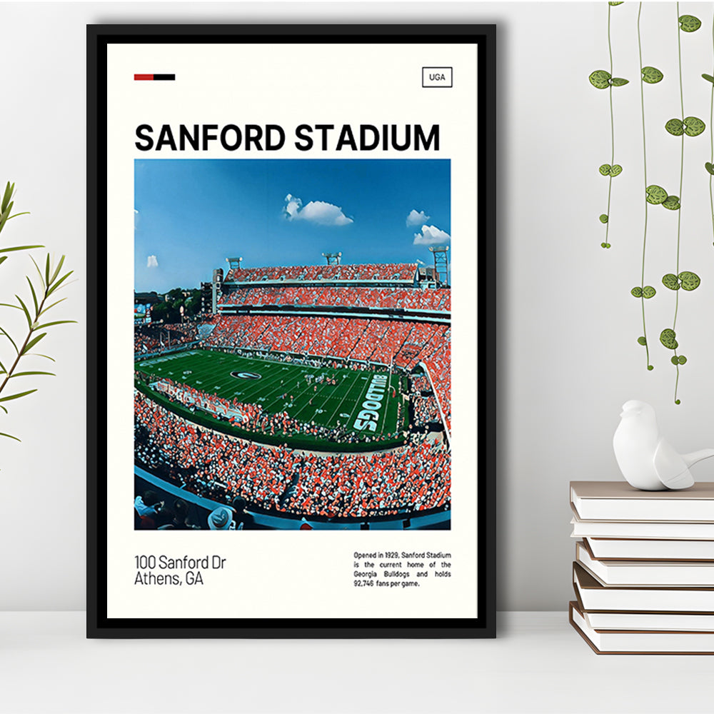 Sanford Stadium Print, Bulldogs Stadium Canvas Art, Man Cave Gift, Floating Framed Canvas Print Wall Art