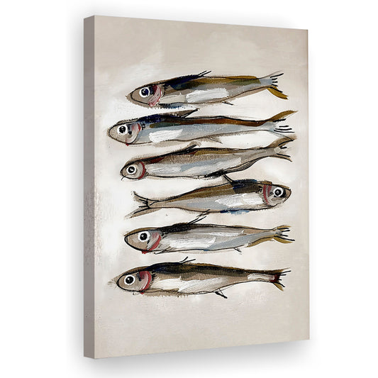 Sardines Art Fish Oil Painting Still Life Cottage Core Decor Kitchen Canvas Print Wall Art, Trendy Wall Art