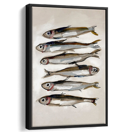 Sardines Art Fish Oil Painting Still Life Cottage Core Decor Kitchen Framed Canvas Print Wall Art, Trendy Wall Art