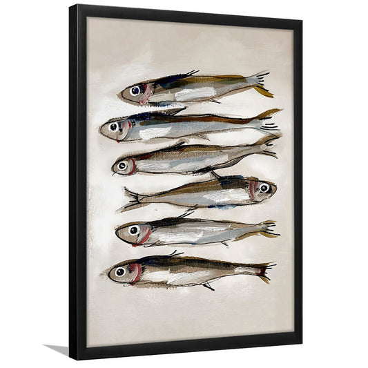 Sardines Art Fish Oil Painting Still Life Cottage Core Decor Kitchen Framed Art Print Wall Decor, Trendy Wall Art