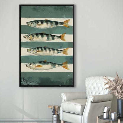 Sardines Fish Oil Painted Print, Retro Modern Food Home Decor Art Print, Framed Canvas Print, Floating Frame