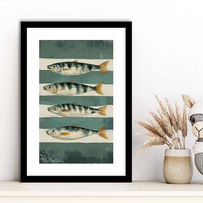 Sardines Fish Oil Painted Print, Retro Modern Food Home Decor Art Print, Framed Art Print, White Border