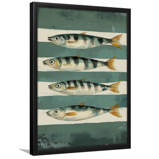 Sardines Fish Oil Painted Print, Retro Modern Food Home Decor Art Print, Framed Art Print, Fine Art Print