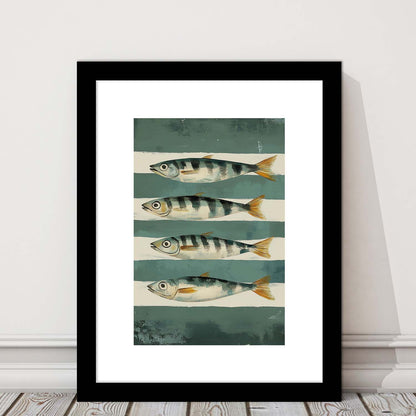 Sardines Fish Oil Painted Print, Retro Modern Food Home Decor Art Print, Framed Art Print, White Border