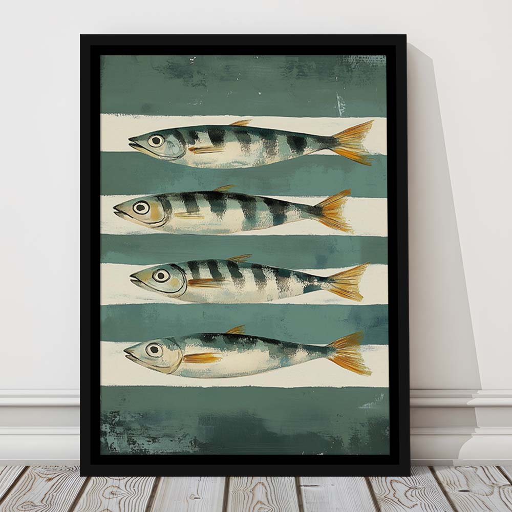 Sardines Fish Oil Painted Print, Retro Modern Food Home Decor Art Print, Framed Canvas Print, Floating Frame
