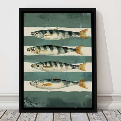 Sardines Fish Oil Painted Print, Retro Modern Food Home Decor Art Print, Framed Canvas Print, Floating Frame