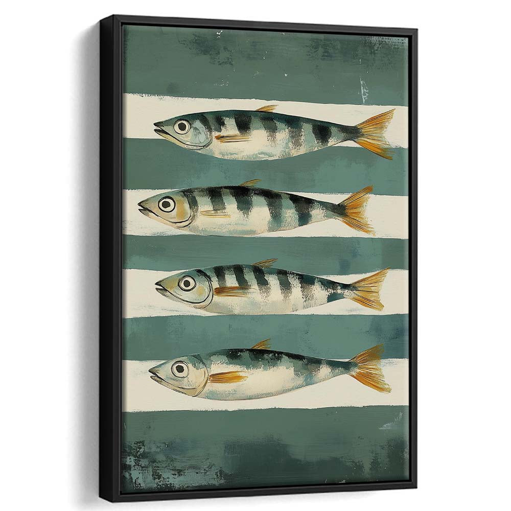 Sardines Fish Oil Painted Print, Retro Modern Food Home Decor Art Print, Framed Canvas Print, Floating Frame