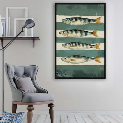 Sardines Fish Oil Painted Print, Retro Modern Food Home Decor Art Print, Framed Canvas Print, Floating Frame