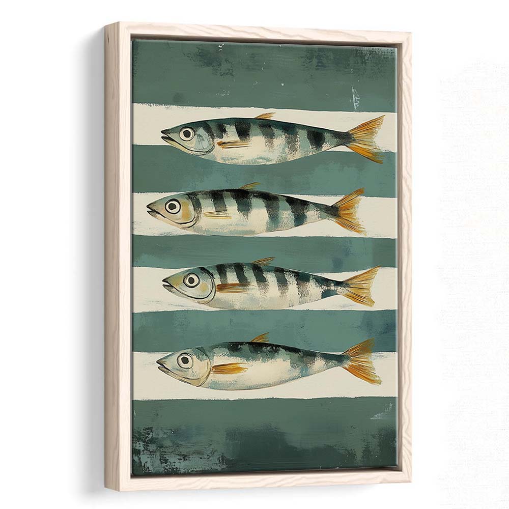 Sardines Fish Oil Painted Print, Retro Modern Food Home Decor Art Print, Framed Canvas Print, Floating Frame