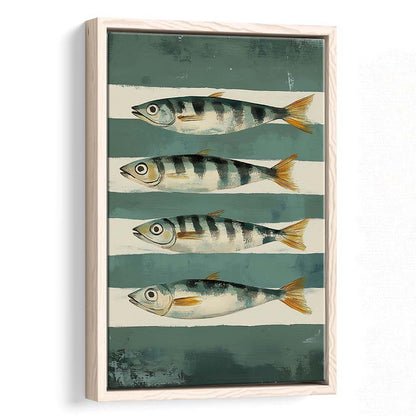 Sardines Fish Oil Painted Print, Retro Modern Food Home Decor Art Print, Framed Canvas Print, Floating Frame