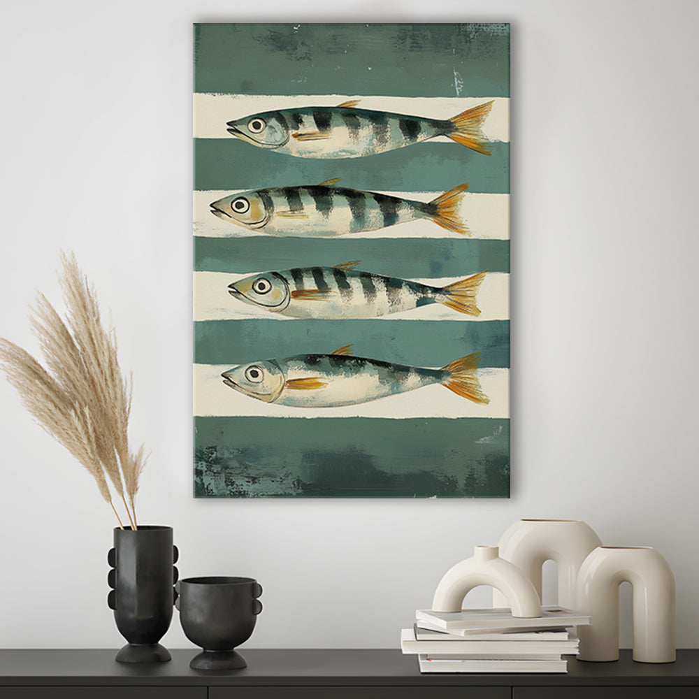 Sardines Fish Oil Painted Print, Trendy Aesthetic Print, Retro Modern Food Home Decor Art Print, Canvas Print, Canvas Decor