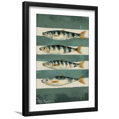 Sardines Fish Oil Painted Print, Retro Modern Food Home Decor Art Print, Framed Art Print, White Border