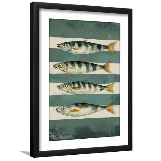 Sardines Fish Oil Painted Print, Retro Modern Food Home Decor Art Print, Framed Art Print, White Border