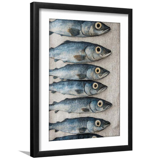 Sardines Oil Painting Art Print, Sardine Art Still Life, French Kitchen Art, Framed Art Print, White Border