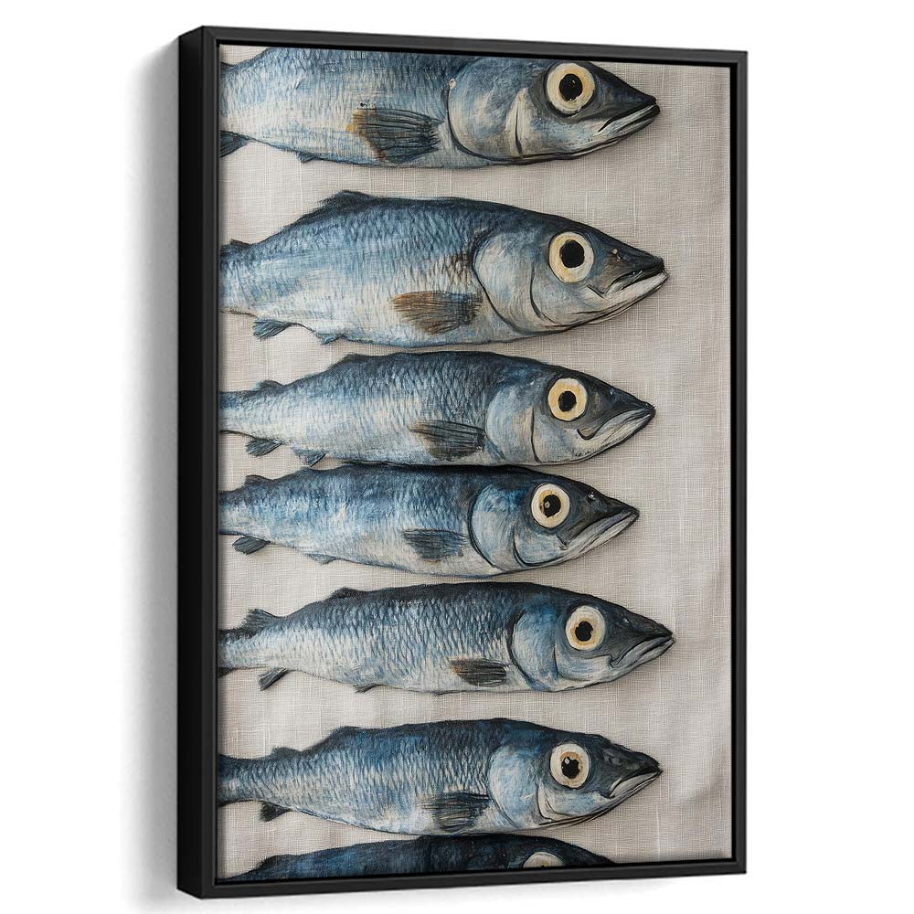 Sardines Oil Painting Art Print, Sardine Art Still Life, French Kitchen Art, Framed Canvas Print, Floating Frame