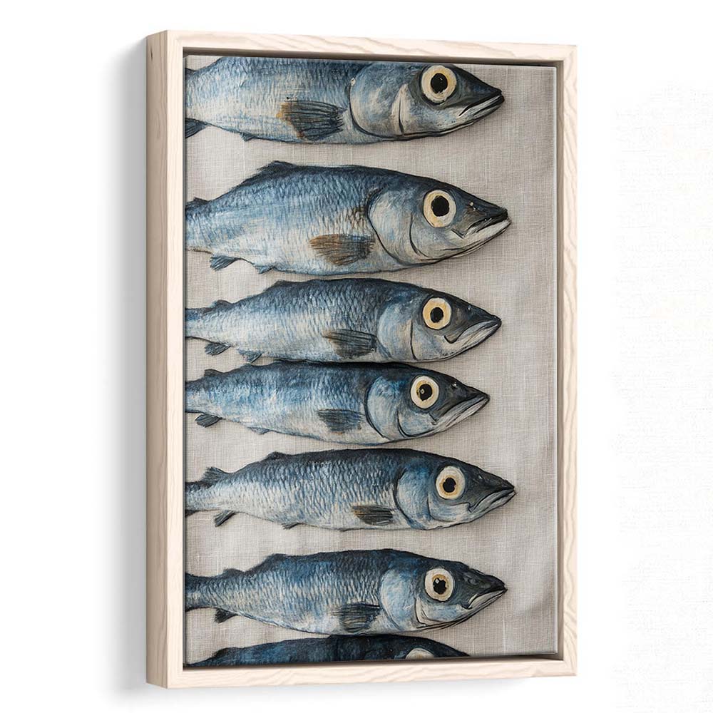 Sardines Oil Painting Art Print, Sardine Art Still Life, French Kitchen Art, Framed Canvas Print, Floating Frame