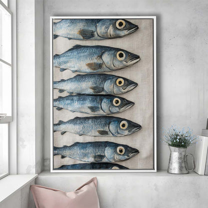 Sardines Oil Painting Art Print, Sardine Art Still Life, French Kitchen Art, Framed Canvas Print, Floating Frame