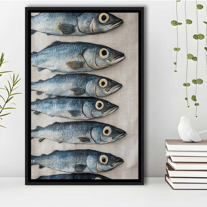 Sardines Oil Painting Art Print, Sardine Art Still Life, French Kitchen Art, Framed Canvas Print, Floating Frame