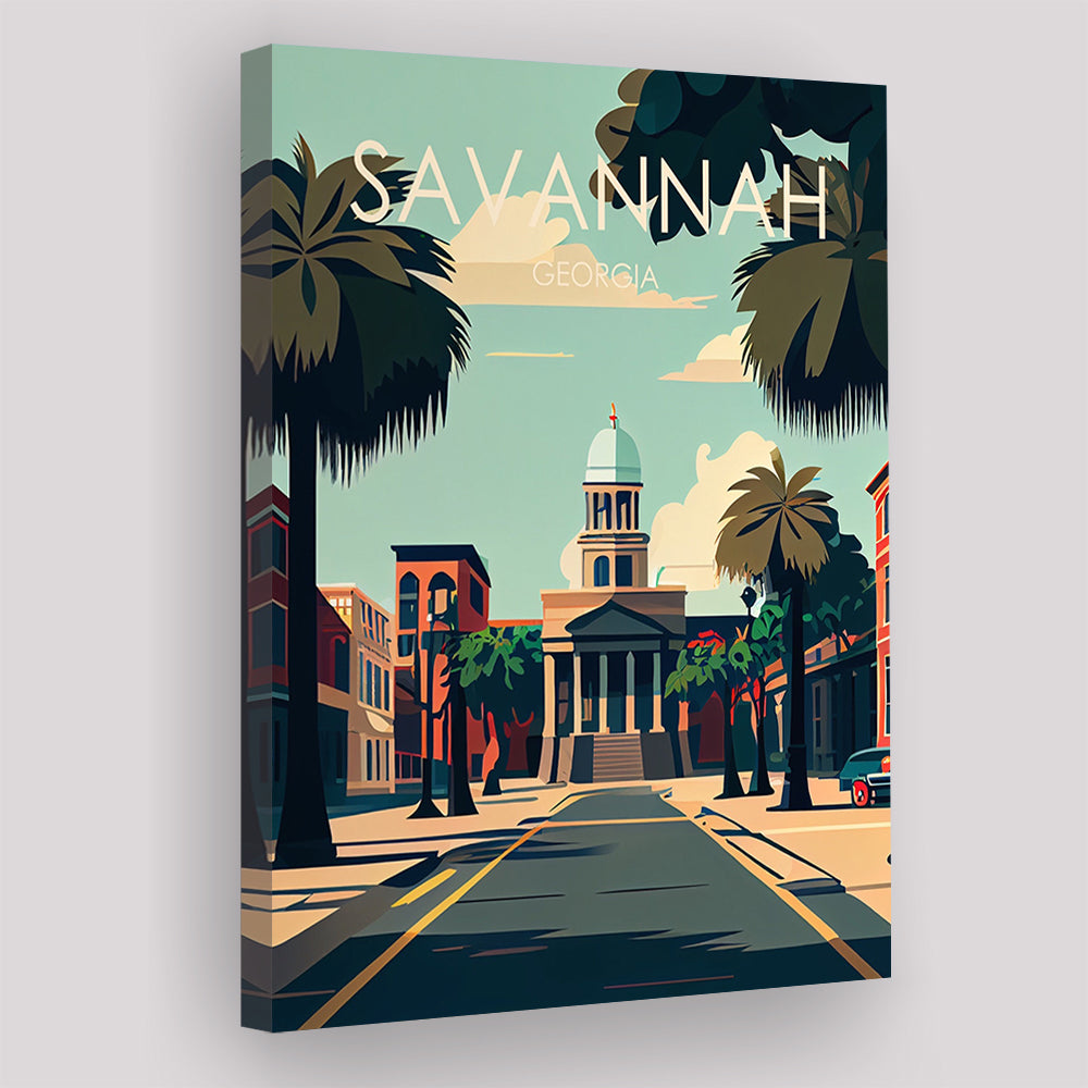 Savannah Georgia Retro Art Print, Savannah City Wall Art, Canvas Print, Painting Canvas, Living Room Decor