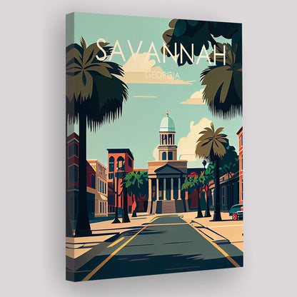 Savannah Georgia Retro Art Print, Savannah City Wall Art, Canvas Print, Painting Canvas, Living Room Decor