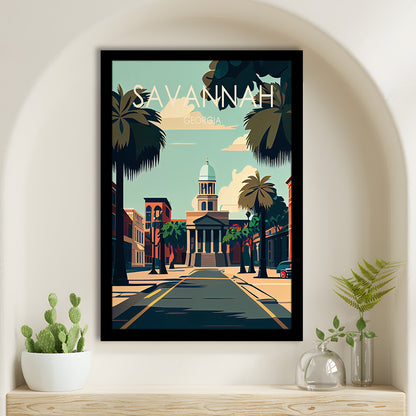 Savannah Georgia Retro Art Print, Savannah City Wall Art, Framed Art Print, Picture Framed, Painting Art
