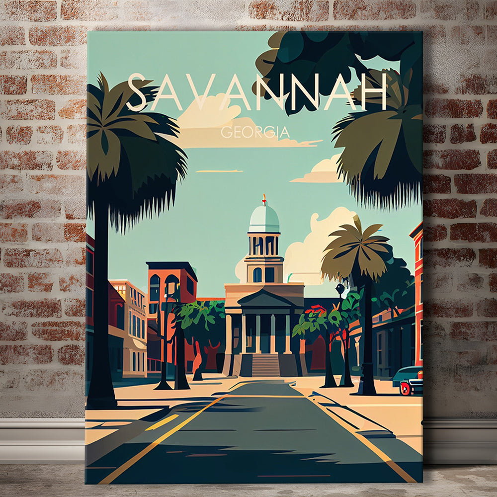Savannah Georgia Retro Art Print, Savannah City Wall Art, Canvas Print, Painting Canvas, Living Room Decor