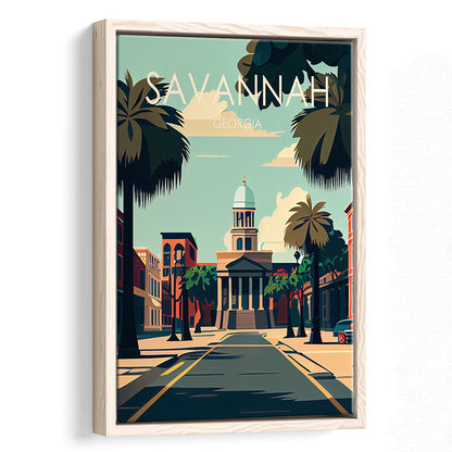 Savannah Georgia Retro Art Print, Savannah City Wall Art, Floating Framed Canvas Print, Framed Picture, Painting Canvas