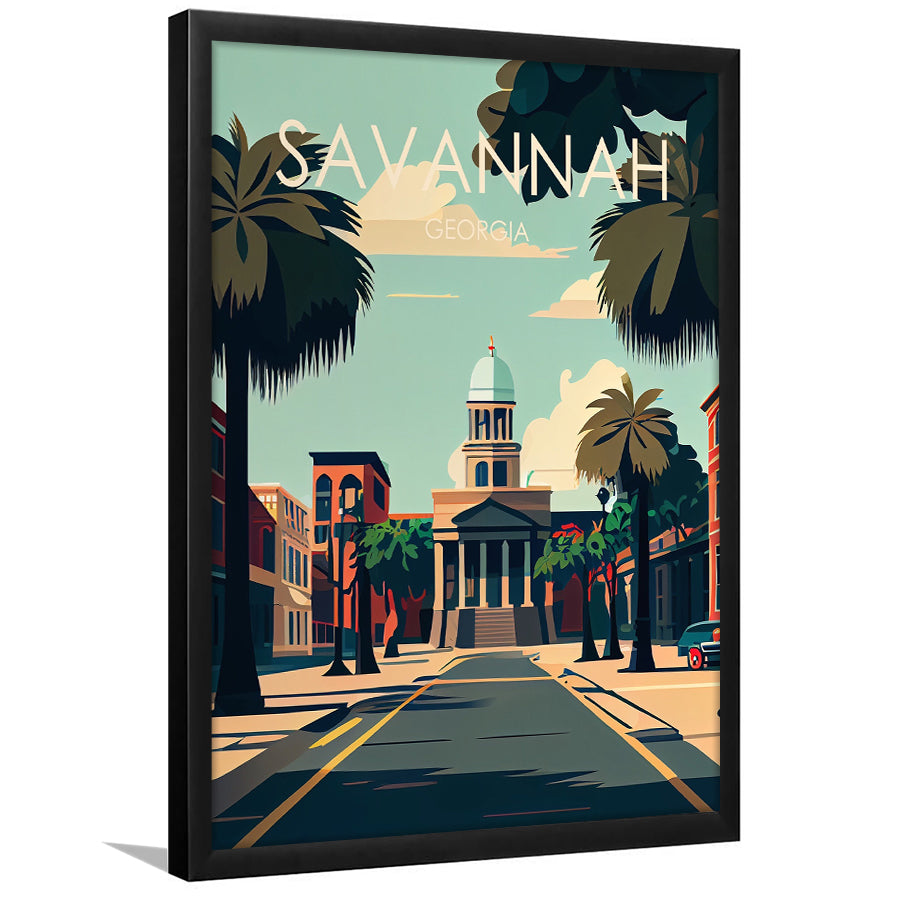 Savannah Georgia Retro Art Print, Savannah City Wall Art, Framed Art Print, Picture Framed, Painting Art