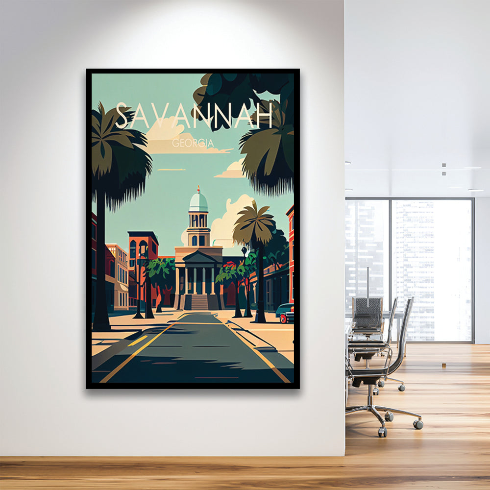 Savannah Georgia Retro Art Print, Savannah City Wall Art, Framed Art Print, Picture Framed, Painting Art